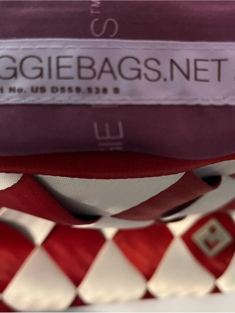 Maggie Bags Red & White woven seatbelts. Backpack purse - Picture 4 of 6